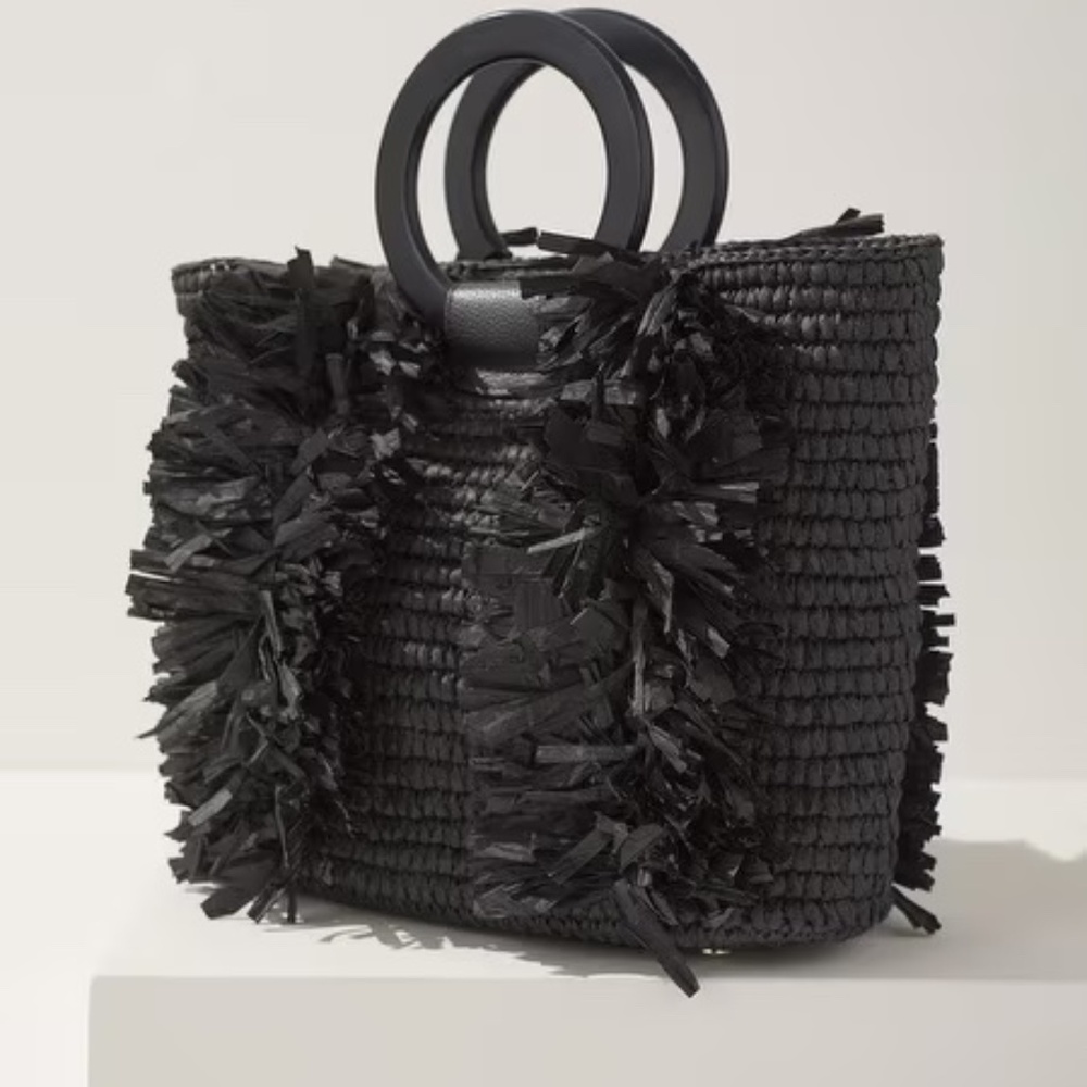 Chicos black strap bag round handle tote